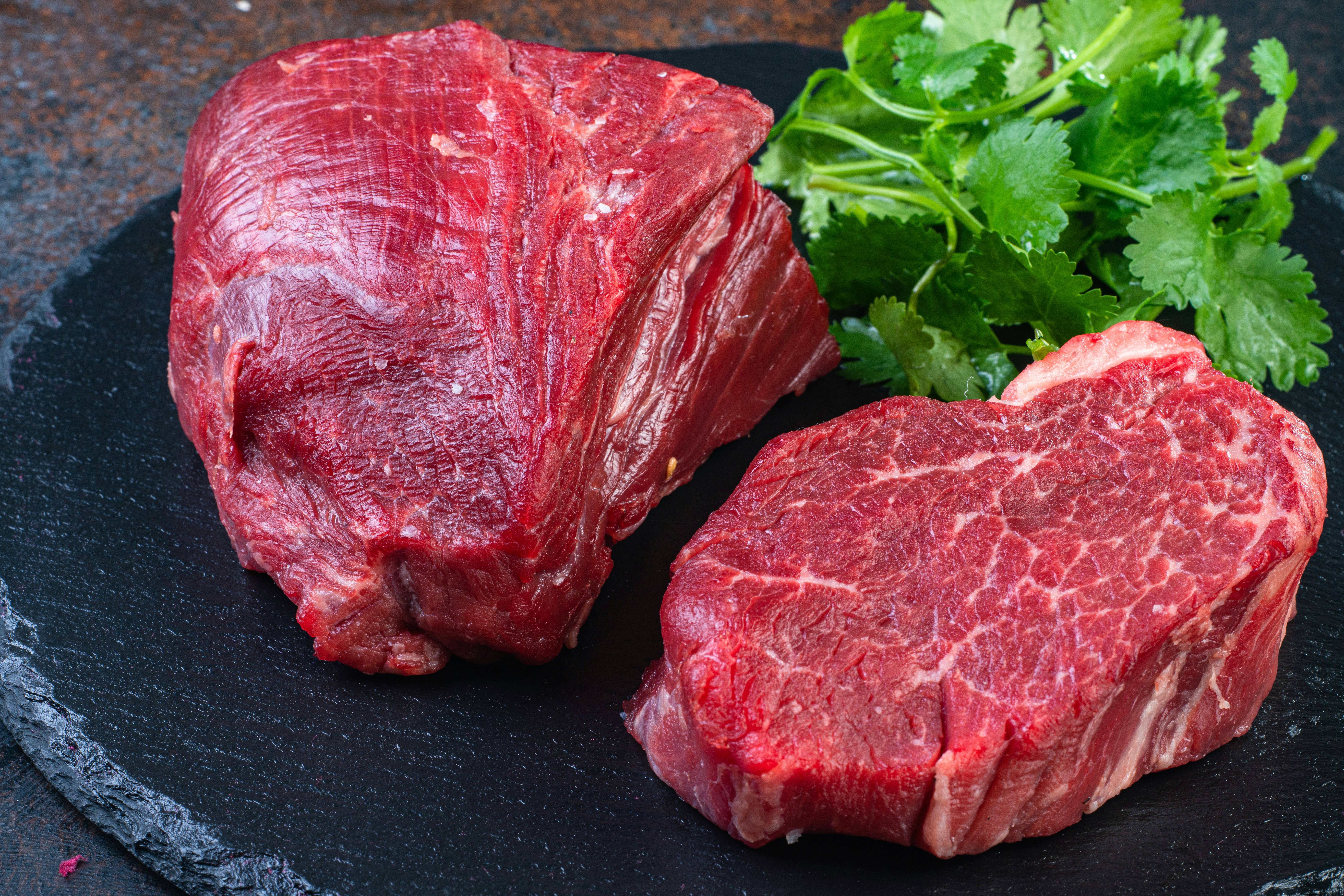 variety of beef cuts, professional food photography, top-down view